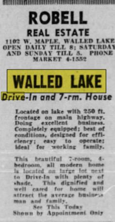 Walled Lake Drive-In Theatre - June 1953 House For Sale W Drive-In